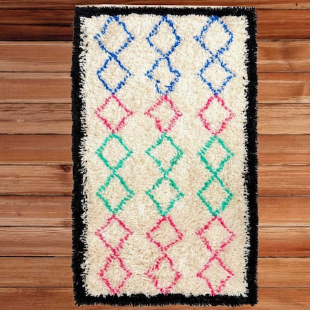 Deerlux Handwoven Multicolored Geometric Trellis Plush Wool Shag Area Rug, 3' x 5' QI003932.XS